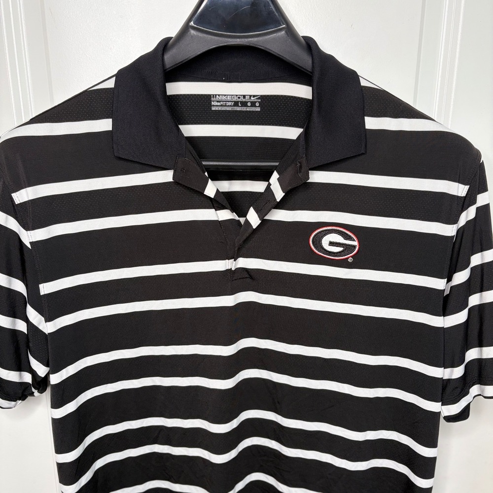 Nike Golf Georgia Bulldogs Polo Shirt Men L Black White Striped College Football